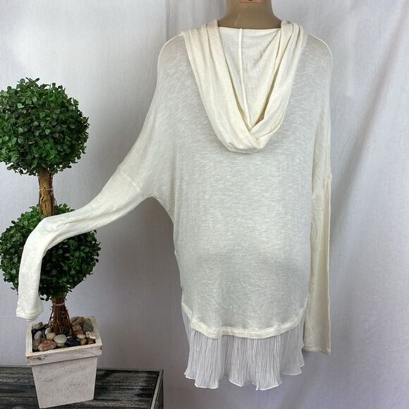 Hollister Ivory Ribbed Long Sleeve Knit Hoody Top M/L - Picture 3 of 6